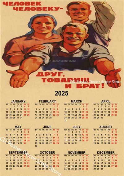 USSR CCCP 2025 Calendar Poster Celebrity Aesthetic Prints Posters Wall Art Retro Painting Home Room Cafe Club Dorm Wall Decor