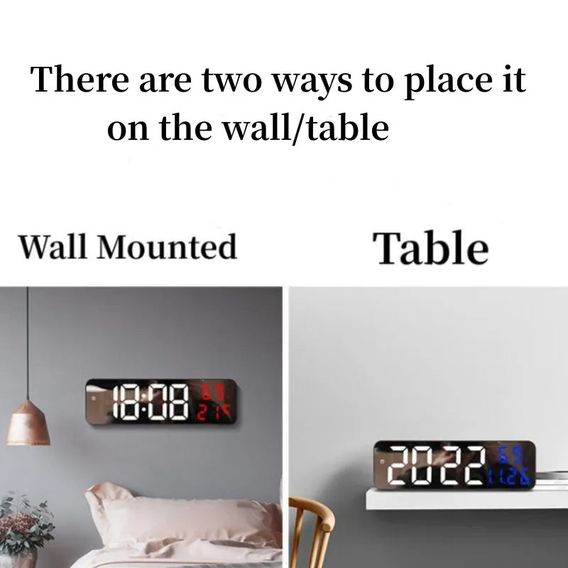 9 Inch Large Digital Wall Clock Temperature Humidity Night Mode Snooze 12/24H USB Plug-in Version Electronic LED Alarm Clock