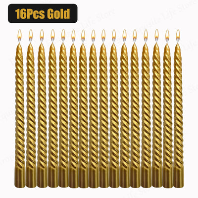 8/16/32Pcs Metallic Taper Candles 10inch Spiral Candle Dripless Long Candle Sticks Unscented Dinner Candles Wedding Candles