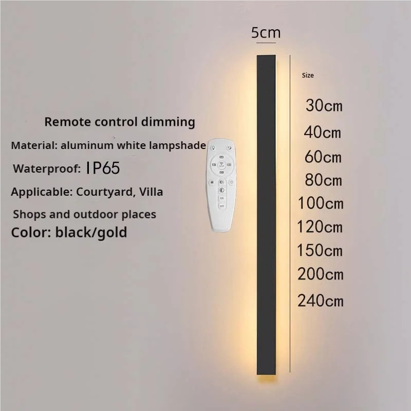 Outdoor IP65 waterproof Long strip lamp, simple LED wall light suitable for courtyard, villa, gate, garden outdoor decoration