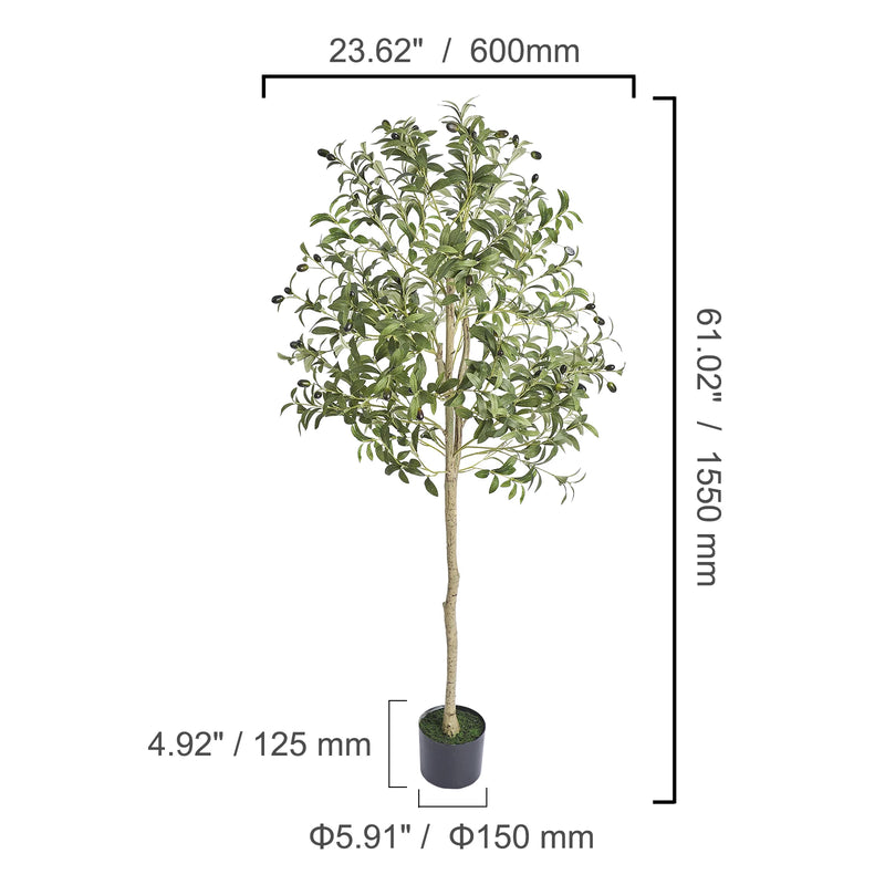 VEVOR Artificial Olive Tree 4/5/6 FT Tall Faux Plant Secure PE Material & Anti-Tip Tilt Protection Low-Maintenance Tree for Home