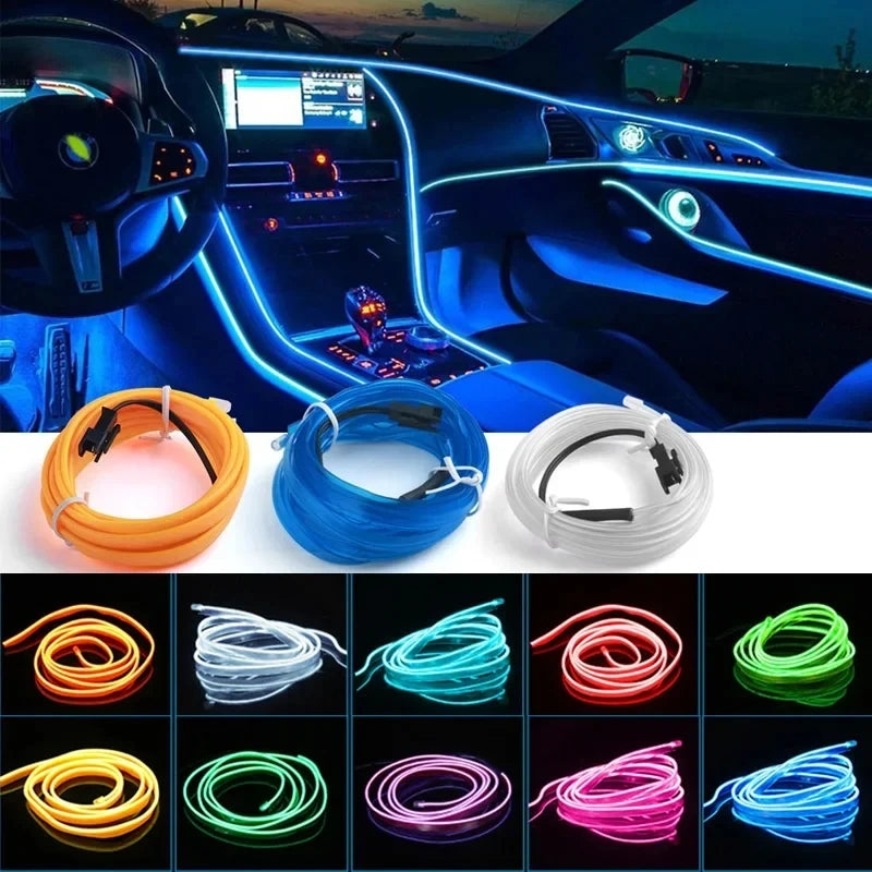 1M/3M/5M Car Interior Led Decorative Lamp EL Wiring Neon Strip For Auto DIY Flexible Ambient Light USB Party Atmosphere Diode