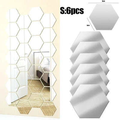 Lots Hexagonal Acrylic Mirror Wall Sticker Mini Mirror Solid Paster Self-adhesive Gold Silver Decals Home Bedroom Art Decoration