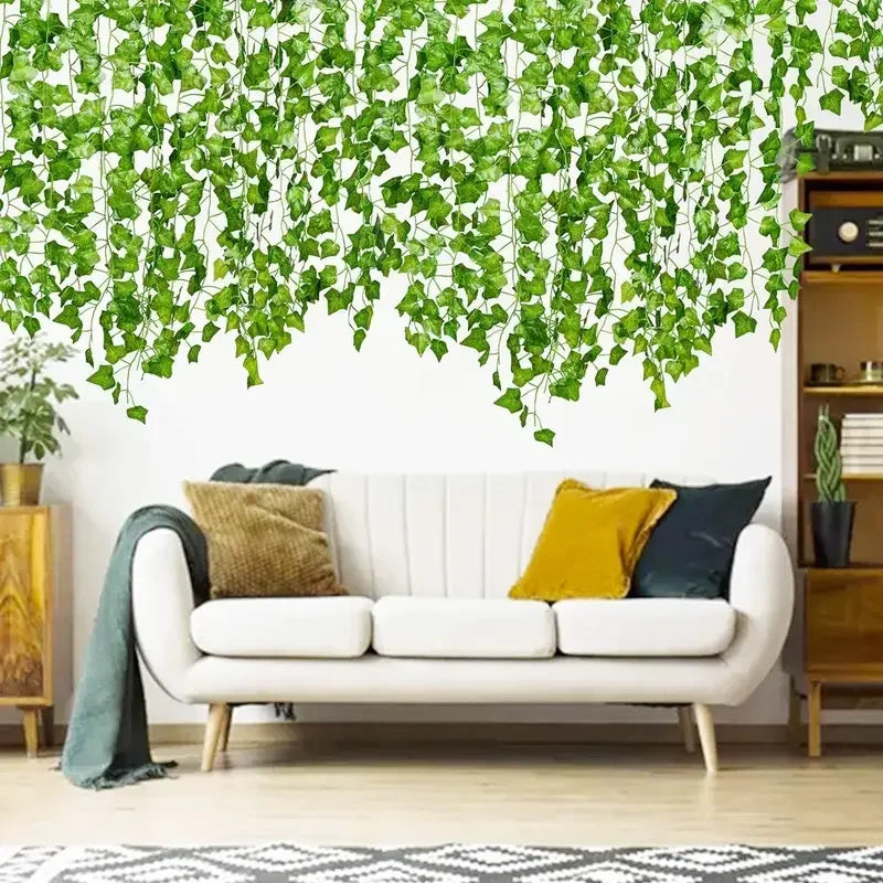 100/2M Artificial Green Ivy Vine Garland Fake Leaf Plants Rattan Hanging Creeper Garlands for Garden Wedding Party Wall Decor