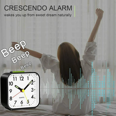 Analogue Silent Alarm Clocks Small Silent Non-ticking Analog Quartz Clock with Light Snooze for Heavy Sleepers Office Bedroom