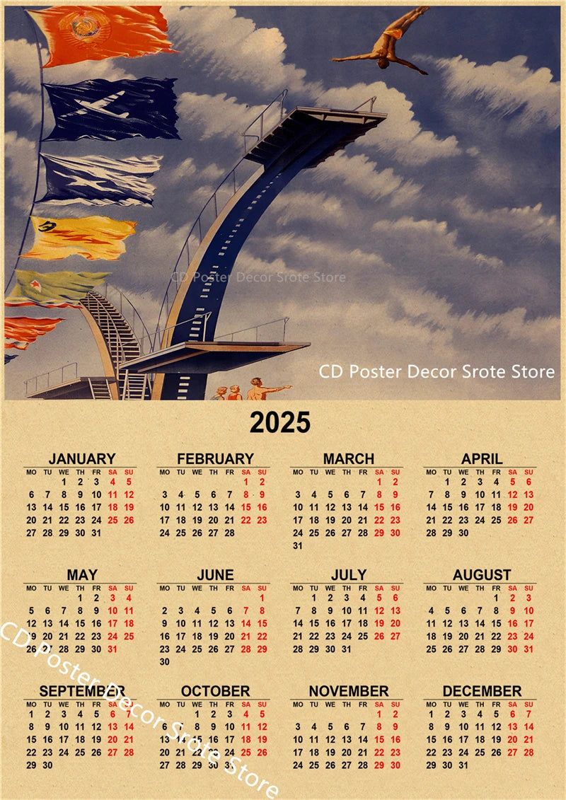 USSR CCCP 2025 Calendar Poster Celebrity Aesthetic Prints Posters Wall Art Retro Painting Home Room Cafe Club Dorm Wall Decor