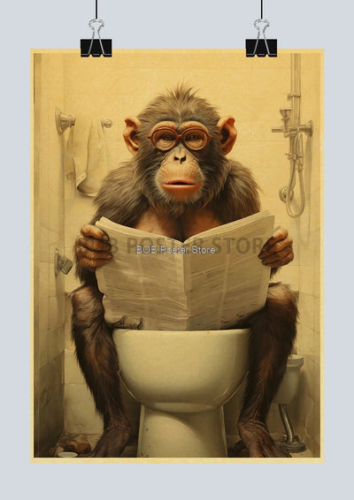 Animal Bathroom Toilet Funny Poster Kraft Paper Cat Dog Frog Art Home Decor Picture DIY Toilet Room Painting Wall Sticker Gift