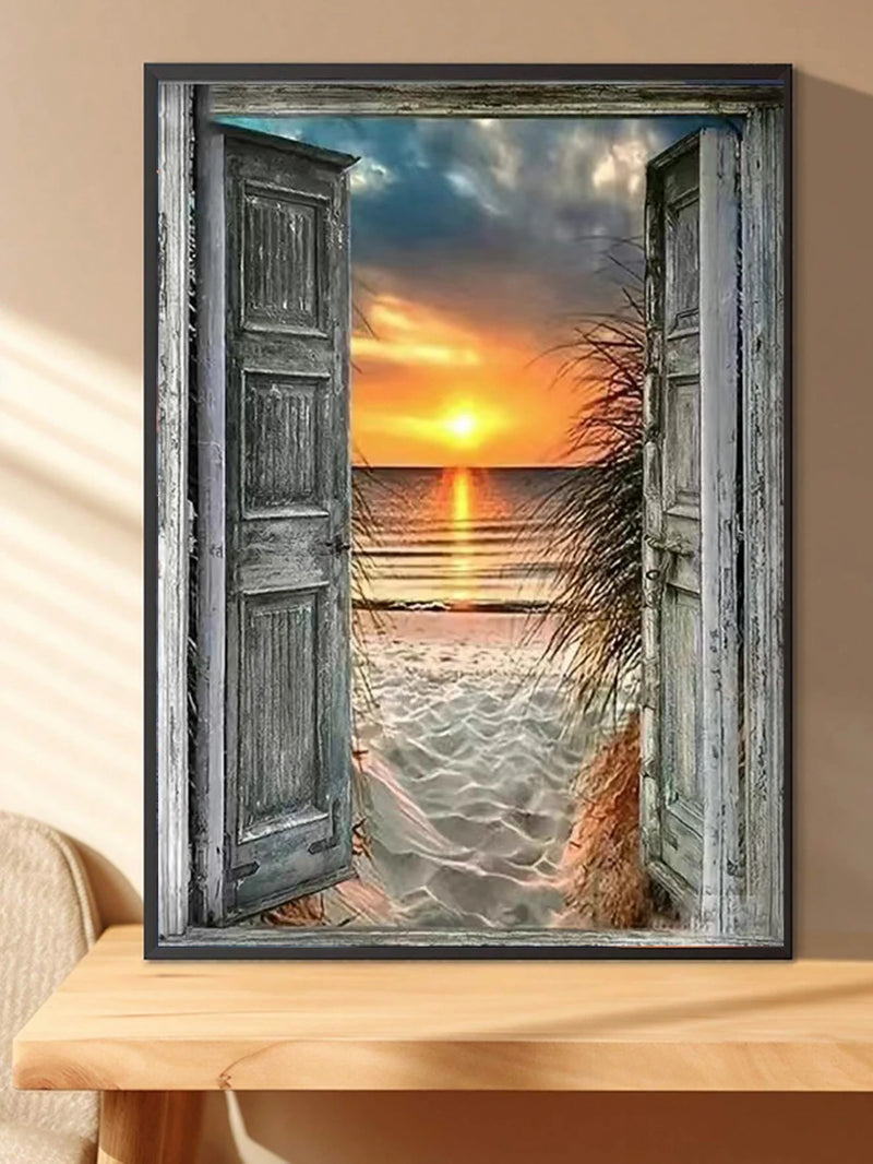 1 piece Beach sunset DIY diamond painting, DIY diamond painting set accessories, suitable for home living