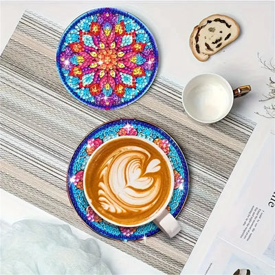 6-8pcs/Set DIY Cats Diamond Painting Coasters for Drinks Anti Slip Wood Coasters with No Holder Mandala Diamond Painting Coaster