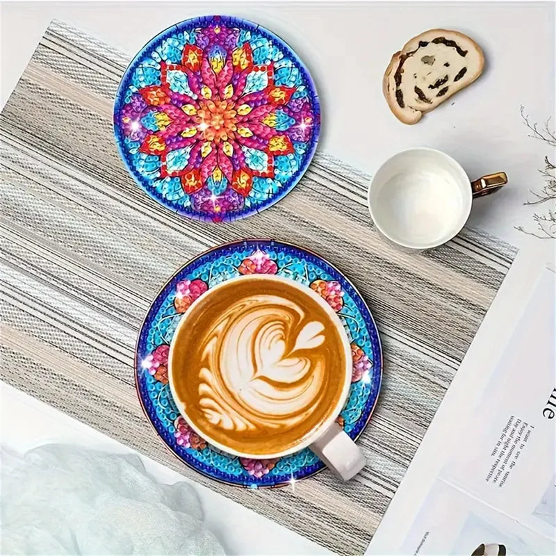 6-8pcs/Set DIY Cats Diamond Painting Coasters for Drinks Anti Slip Wood Coasters with No Holder Mandala Diamond Painting Coaster