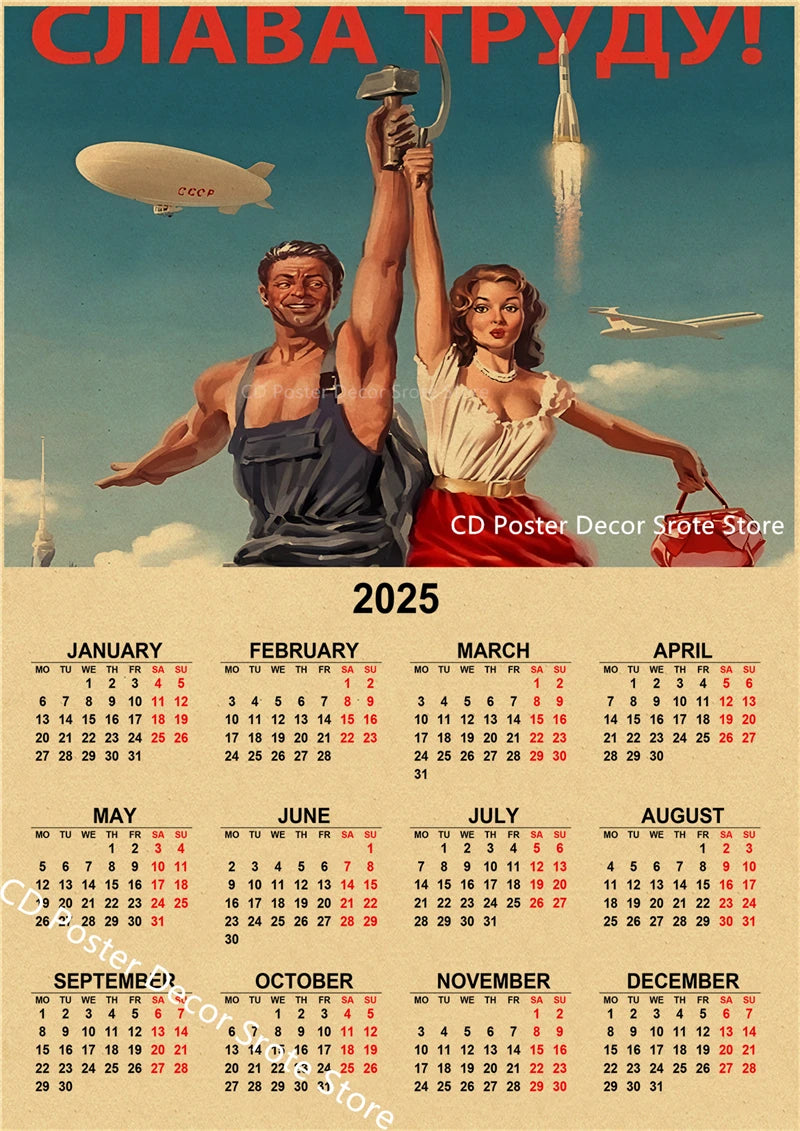 USSR CCCP 2025 Calendar Poster Celebrity Aesthetic Prints Posters Wall Art Retro Painting Home Room Cafe Club Dorm Wall Decor