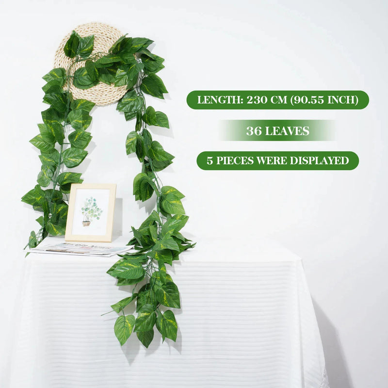 2.1M Green Ivy Leaf Hanging Vine Artificial Garland Silk Wall Plant Home Garden Decoration Wedding Party DIY Fake Wreath Leaves