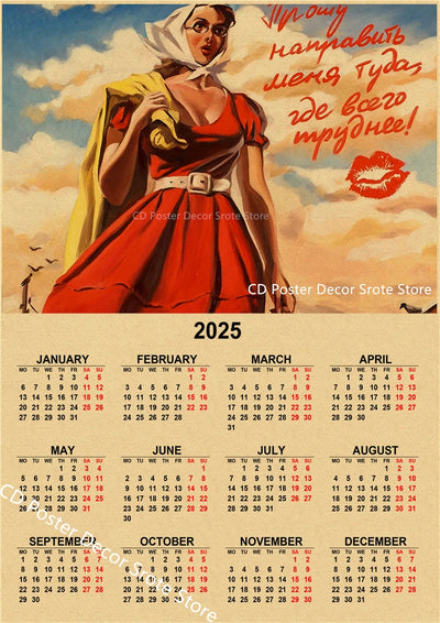 USSR CCCP 2025 Calendar Poster Celebrity Aesthetic Prints Posters Wall Art Retro Painting Home Room Cafe Club Dorm Wall Decor