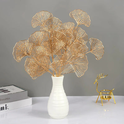 Golden Artificial Plants Eucalyptus Maple Leaf Fake Tropical Plants Faux Flowers For Home DIY Vase Filler Wedding Party Decor