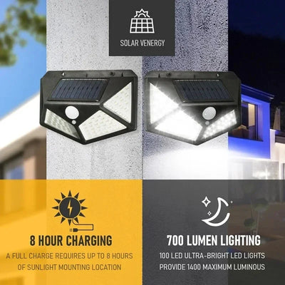 100 LED Solar Wall Lamp Wireless with Motion Sensor Human Waterproof Garden Decoration Spotlights Stairs Outdoor Wall Light