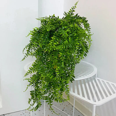 2PCS Artificial Rattan Fake Hanging Boston Fern Plant Faux Greenery Plastic Vine Outdoor Garden Basket Grass Wedding Party Decor