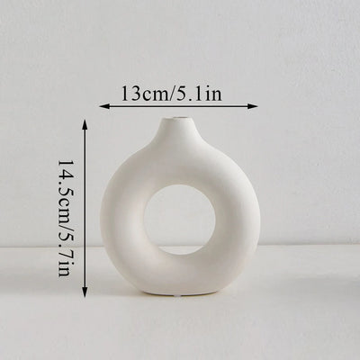 Hot Sale Donut Shape Flower Vase Oval Wedding Decoration Home Living Room  1Pcs Plastic Flower Vase White Flat Minimalist