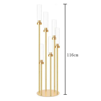 10pcs 5/8 Heads Metal Candelabra Candle Holders Road Lead Table Centerpiece Gold Candelabrum Stand Pillar Candlestick wedding