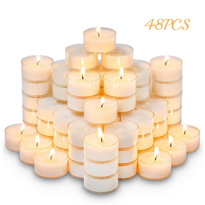 12-48Pcs Natural Beeswax Tea Candles Smokeless Eco-Friendly Candles Xmas Tealight Votive Candle For Home Atmosphere Spa Decor