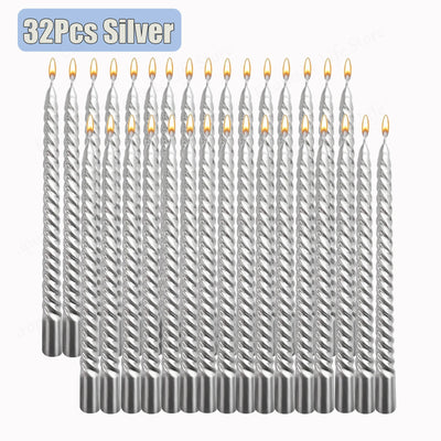 8/16/32Pcs Metallic Taper Candles 10inch Spiral Candle Dripless Long Candle Sticks Unscented Dinner Candles Wedding Candles