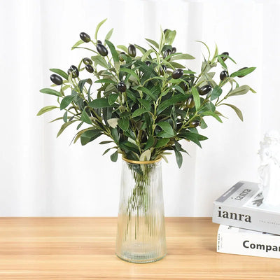 1/3pcs Artificial Olive Leaves Tree Branch Green Plant with Fruit for Home Garden Vase Decoration Wedding Bouquet Silk Flowers