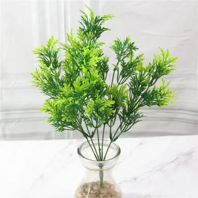 YO CHO Artificial Plants Plastic Twigs Green Grass Fake Plants Twigs Leaves Grass Flower Arrangement Wedding Party Home Decor