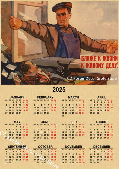 USSR CCCP 2025 Calendar Poster Celebrity Aesthetic Prints Posters Wall Art Retro Painting Home Room Cafe Club Dorm Wall Decor