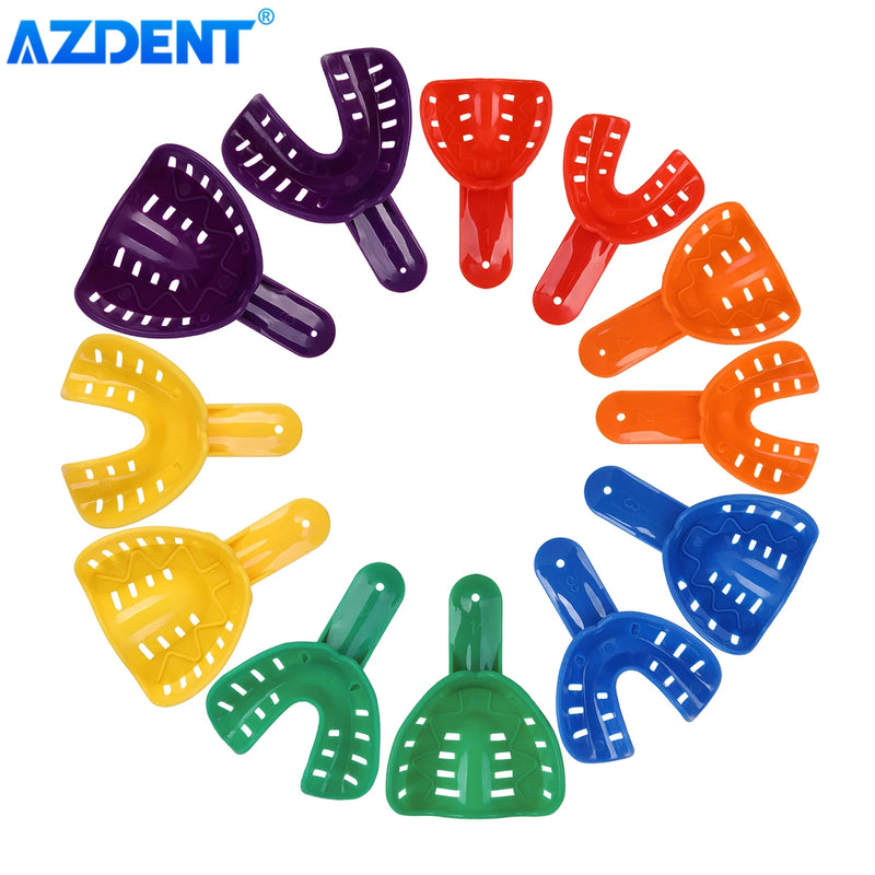 12PCS/Kit AZDENT Dental Impression Trays Plastic Teeth Holder Trays Tools Autoclavable for Childrens Adults Small Middle Large