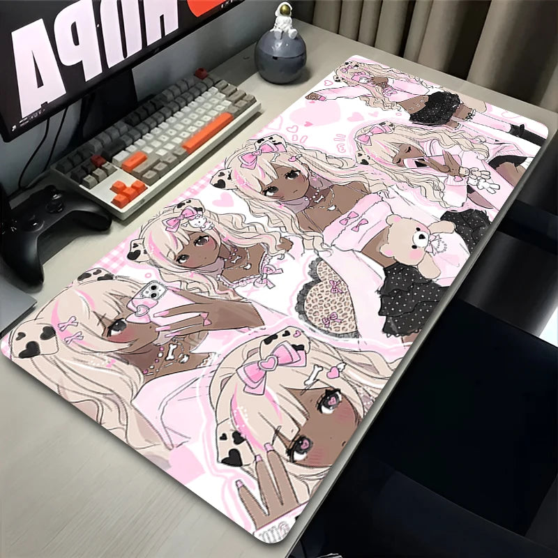 Mouse Pad Laptop Gaming Extended Desk Mat PC Kawaii Gamer Cabinet Mousepad XXL Angel Anime Sexy Girls Keyboard Rug Pink Carpet