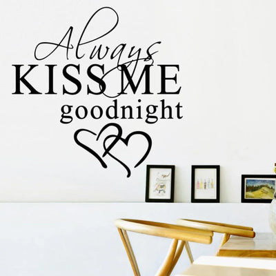 Modern Wall Sticker Always Kiss Me Goodnight Art Decor Wall Stickers Bedroom Removable Decals DIY Bedroom Quotes Decals