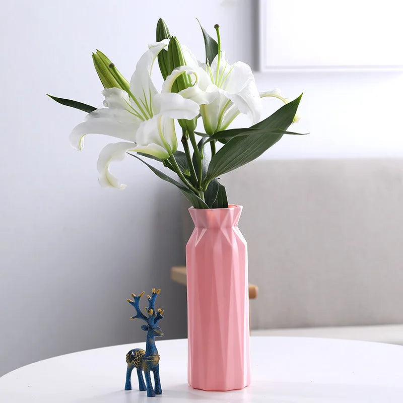 Modern Flower Vase White Pink Plastic Vase Flower Pot Basket Nordic Home Living Room Decoration Ornament Flower Arrangement