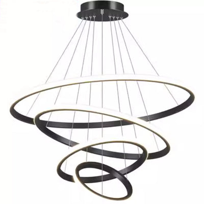 Modern Pendant Lamp Led Rings Circle Ceiling Hanging Chandelier Black Loft Living Dining Room Kitchen Indoor Lighting Fixture