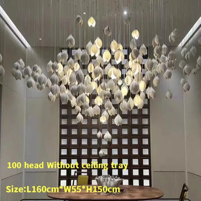 Villa Ceramic Petal Hanging Led Chandelier For Hotel Lobby Loft Staircases Restaurant Living Room Bedroom Bedside Pendant Lamp