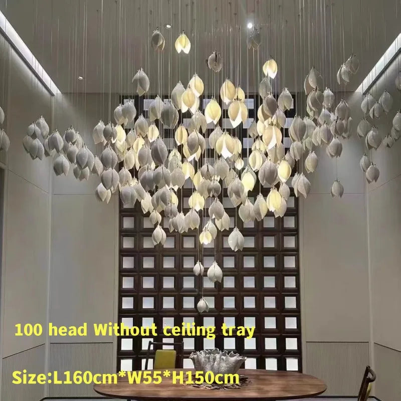 Villa Ceramic Petal Hanging Led Chandelier For Hotel Lobby Loft Staircases Restaurant Living Room Bedroom Bedside Pendant Lamp