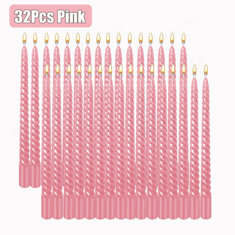 8/16/32Pcs Metallic Taper Candles 10inch Spiral Candle Dripless Long Candle Sticks Unscented Dinner Candles Wedding Candles