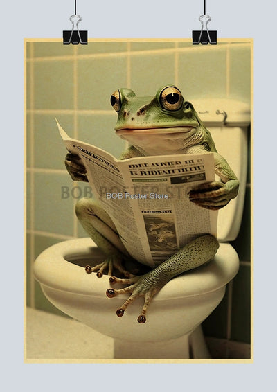 Animal Bathroom Toilet Funny Poster Kraft Paper Cat Dog Frog Art Home Decor Picture DIY Toilet Room Painting Wall Sticker Gift