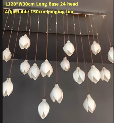 Villa Ceramic Petal Hanging Led Chandelier For Hotel Lobby Loft Staircases Restaurant Living Room Bedroom Bedside Pendant Lamp