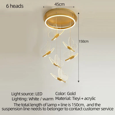 Butterfly Led Chandelier Lighting Bedroom Bedside Background Acrylic Pendant Lamp Home Deco Hanging Celing Light Fixtures