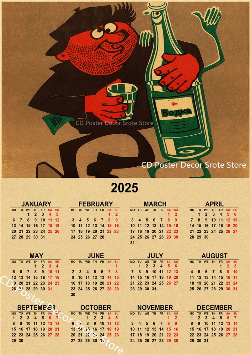 USSR CCCP 2025 Calendar Poster Celebrity Aesthetic Prints Posters Wall Art Retro Painting Home Room Cafe Club Dorm Wall Decor