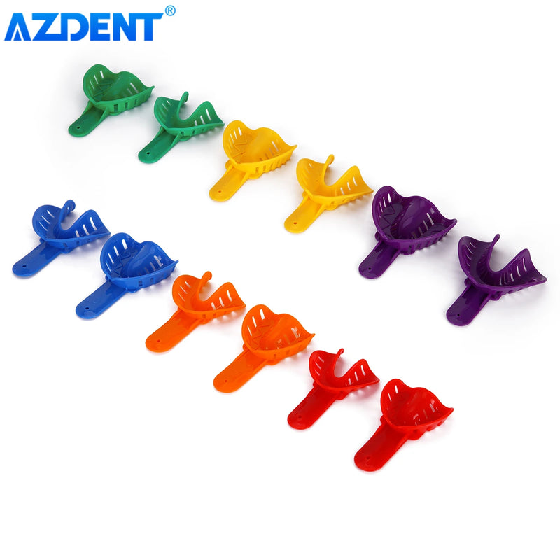 12PCS/Kit AZDENT Dental Impression Trays Plastic Teeth Holder Trays Tools Autoclavable for Childrens Adults Small Middle Large