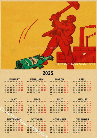 USSR CCCP 2025 Calendar Poster Celebrity Aesthetic Prints Posters Wall Art Retro Painting Home Room Cafe Club Dorm Wall Decor