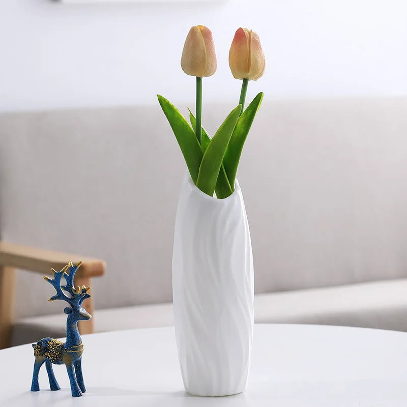 Modern Flower Vase White Pink Plastic Vase Flower Pot Basket Nordic Home Living Room Decoration Ornament Flower Arrangement