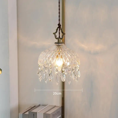 YEBMLP French Retro Glass Hanging Light Indoor LED Luxury Art Chandelier Bedroom Bar Restaurant Table Pendant Lamp With E14 Bulb