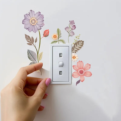 Beautiful flowers Switch Wall Sticker PVC Removable Waterproof sticker for bedroom bathroom Living room Home Decoration Stickers