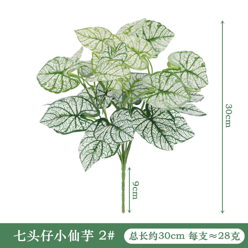 Artificial Plants Leaves Silk Tortoiseshell Leaf Dieffenbough Fake Small Fairy Taro Simulation Green Plant Living Room Decor