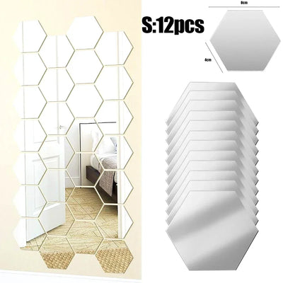 Lots Hexagonal Acrylic Mirror Wall Sticker Mini Mirror Solid Paster Self-adhesive Gold Silver Decals Home Bedroom Art Decoration