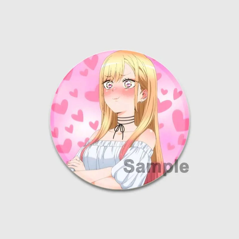 32/44/58mm Anime My Dress-Up Darling Round Pin Cartoon Character Badge Role Play Handmade Tinplate Brooch for Clothes Decoration