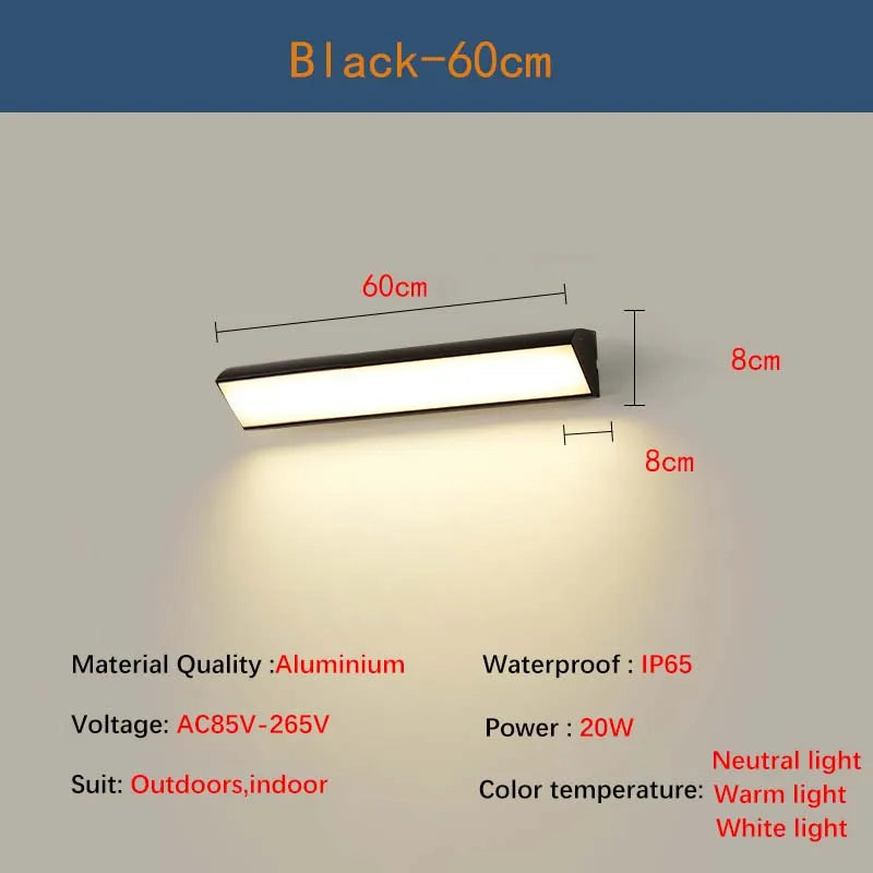 Outdoor long strip wall lamp waterproof IP65, modern and simple LED wall lamp, suitable for courtyard, garden, outdoor lighting.