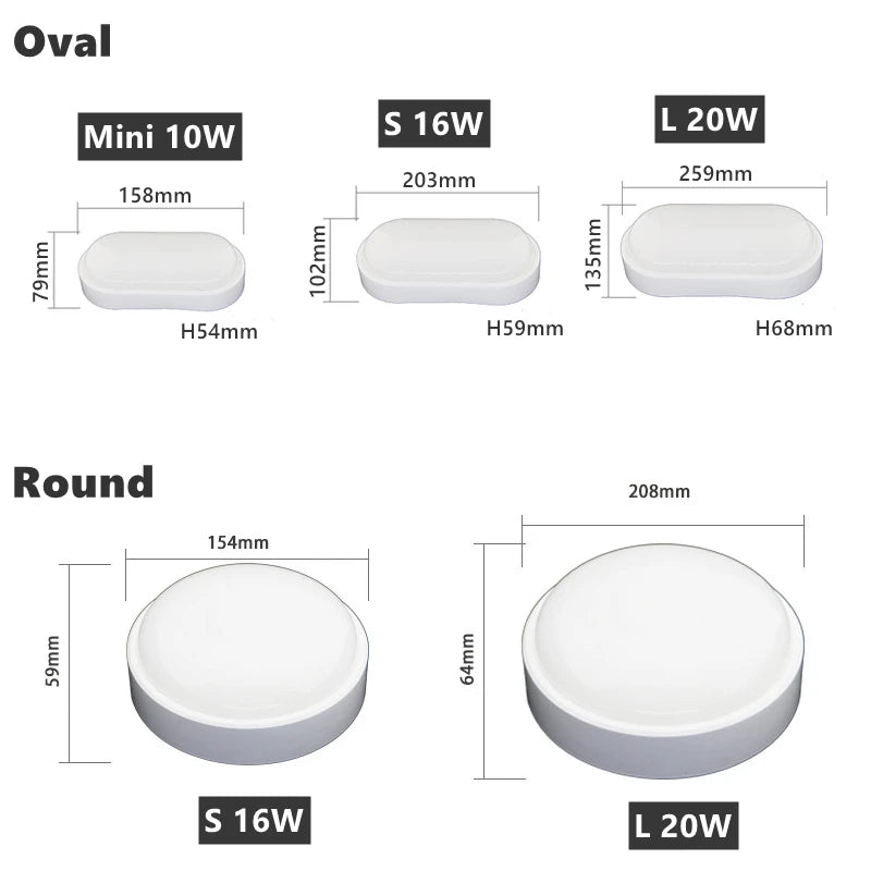 16W 20W Outdoor LED Wall Lamp Garden Porch Surface Mounted Oval Sconce Bathroom Moistureproof Ceiling Light 110V 220V