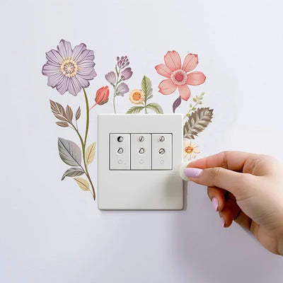 Beautiful flowers Switch Wall Sticker PVC Removable Waterproof sticker for bedroom bathroom Living room Home Decoration Stickers